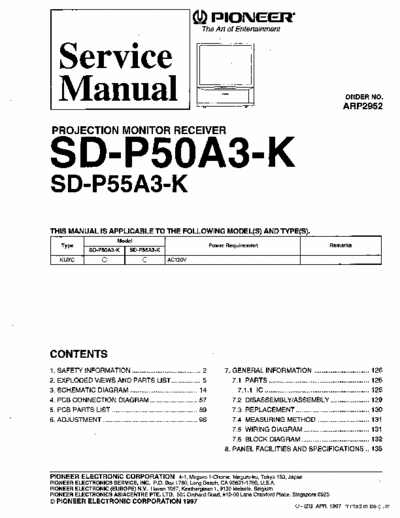Pioneer SD-P5DA3 Service manual in PDF format, RAR archive, 13 files total